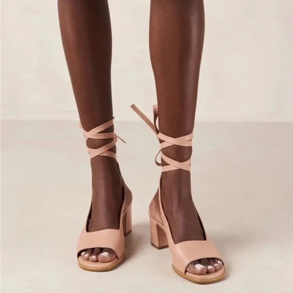 Alohas Lillies Pink Peep Toe Leather Wrap Sandals - Picture 2 of 9